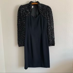 Vintage Morton Myles for Neiman Marcus Sequined Little Black Cocktail Dress